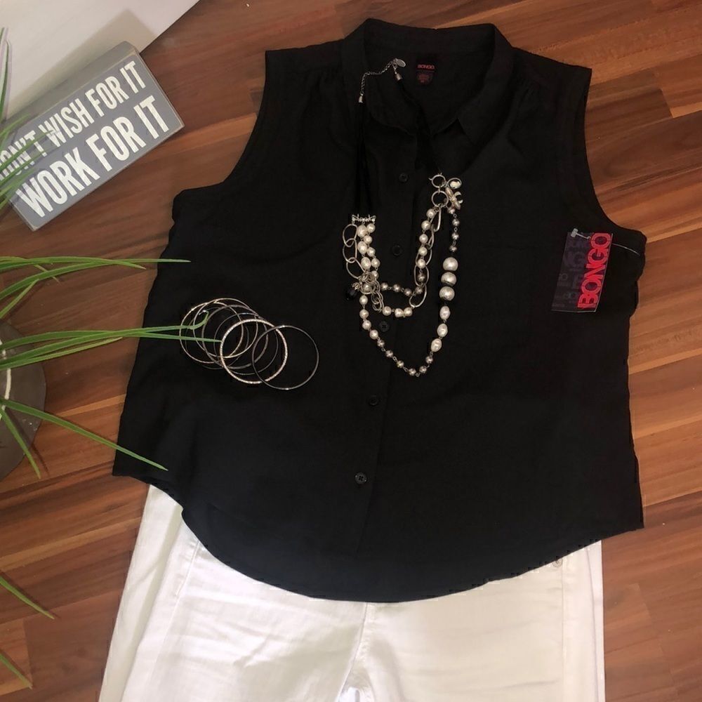 Bongo black sleeveless collared top